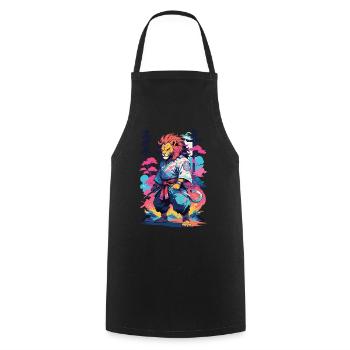 Samouraï Lion Esthétique Vaporwave Style Japon Art - Tablier de cuisine - noir - Devant - AI Model Male 185 dark (185cm)