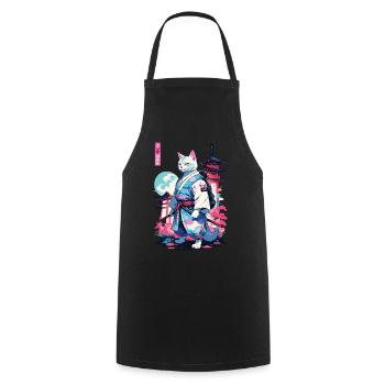 Samurai Katze Vaporwave Aesthetic Japan Style - Kochschürze - Schwarz - Vorne - AI Model Male 185 dark (185cm)