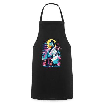 Samurai Ente In Aesthetic Vaporwave Stil - Kochschürze - Schwarz - Vorne - AI Model Male 185 dark (185cm)