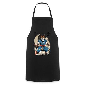 Samurai Cat Vintage Ukiyo-E Japanese - Cooking Apron - black - Front - AI Model Male 185 dark (185cm)