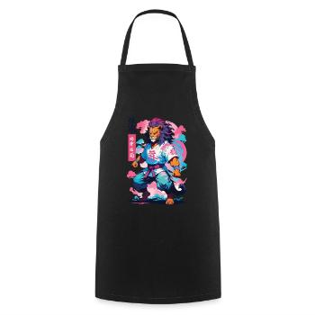 Samouraï Lion Esthétique Vaporwave Style Japon Art - Tablier de cuisine - noir - Devant - AI Model Male 185 dark (185cm)