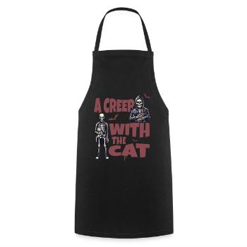 A scary with the cat Halloween motif - Cooking Apron - black - Front - AI Model Male 185 dark (185cm)