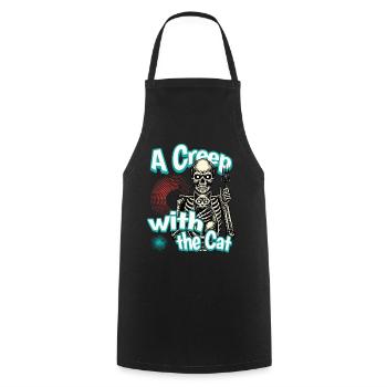 Halloween Skeleton with Cat - A Creep with the Cat - Cooking Apron - black - Front - AI Model Male 185 dark (185cm)