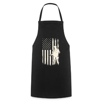 Soldat et drapeau des États-Unis – Journée des anciens combattants et 4 juillet - Tablier de cuisine - noir - Devant - AI Model Male 185 dark (185cm)