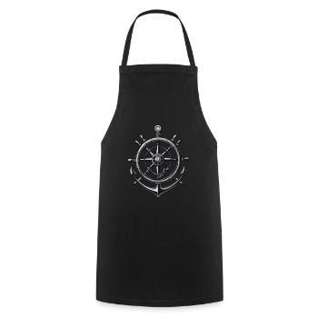 Captain Steering Wheel Anchor Sailboat Motif - Cooking Apron - black - Front - AI Model Male 185 dark (185cm)