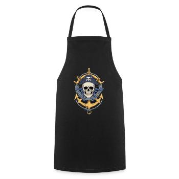 Piratenflaggen Skull Jolly Roger Pirat Kostüm - Kochschürze - Schwarz - Vorne - AI Model Male 185 dark (185cm)