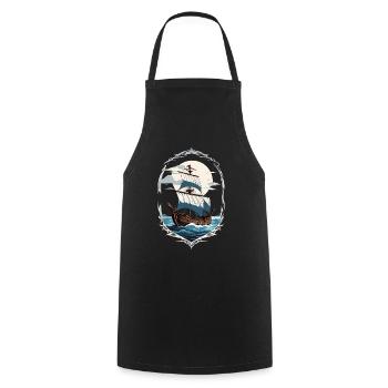 Motif de voilier aventureux - Tablier de cuisine - noir - Devant - AI Model Male 185 dark (185cm)