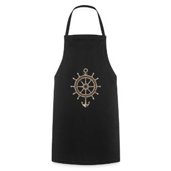Nautical steering wheel with anchor - Cooking Apron - black - Front - AI Model Male 185 dark (185cm)