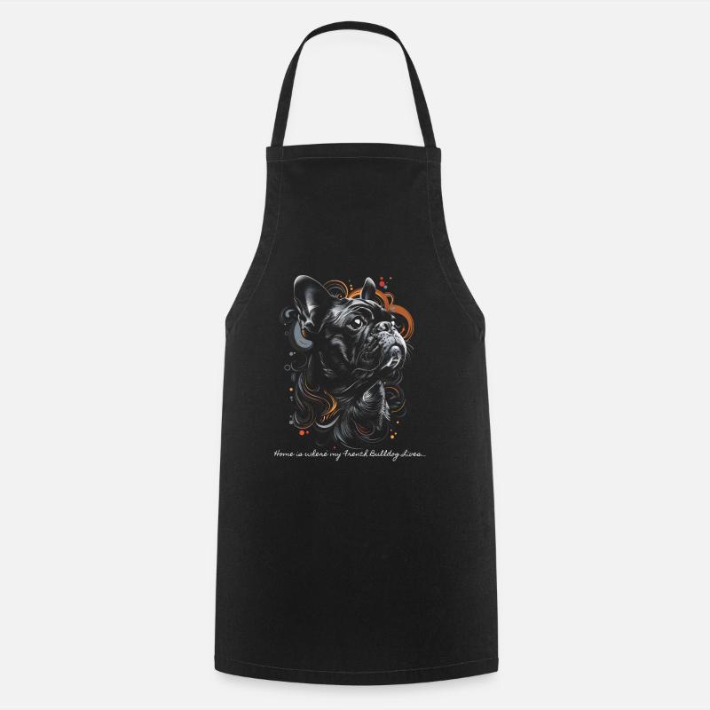 C’est chez moi que vit mon bouledogue français... - Tablier de cuisine - noir