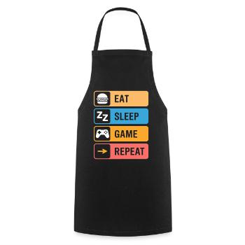 Eating, sleeping, gaming, repeating – gamer saying - Cooking Apron - black - Front - AI Model Male 185 dark (185cm)