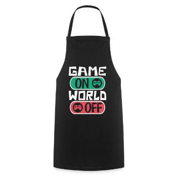 Gaming gamer game on, world off – dicton gamer - Tablier de cuisine - noir - Devant - AI Model Male 185 dark (185cm)