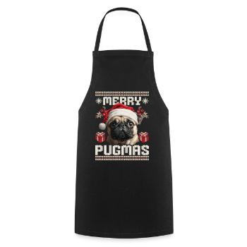 Merry Pugmas Pug in Ugly Christmas Style - Cooking Apron - black - Front - AI Model Male 185 dark (185cm)