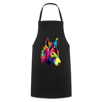 Esel in Bunt Popart Farben Hausesel Donkey Reiten - Kochschürze - Schwarz - Vorne - AI Model Male 185 dark (185cm)