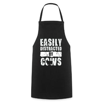 Facilement distrait par le motif de vache drôle de vache - Tablier de cuisine - noir - Devant - AI Model Male 185 dark (185cm)