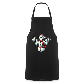 Bonhomme de neige musculaire de Noël avec haltère - Tablier de cuisine - noir - Devant - AI Model Male 185 dark (185cm)