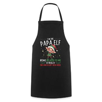 Je suis le papa elfe - Look partenaire de Noël - Tablier de cuisine - noir - Devant - AI Model Male 185 dark (185cm)