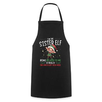 witziJe suis la sœur elfe - Look partenaire de Noël - Tablier de cuisine - noir - Devant - AI Model Male 185 dark (185cm)