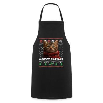 Le look de Noël assorti de Meowy Catma avec du rouge - Tablier de cuisine - noir - Devant - AI Model Male 185 dark (185cm)