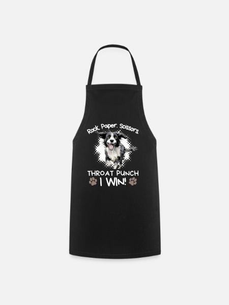 Rock Paper Scissors Throat Punch - Border Collie - Cooking Apron - black