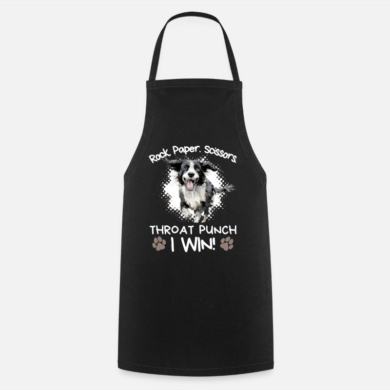 Rock Paper Scissors Throat Punch - Border Collie - Cooking Apron - black