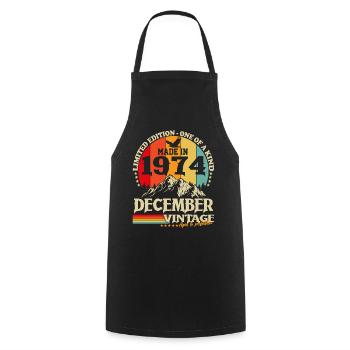 Vintage Décembre 1974 Vintage Rétro Anniversaire - Tablier de cuisine - noir - Devant - AI Model Male 185 dark (185cm)