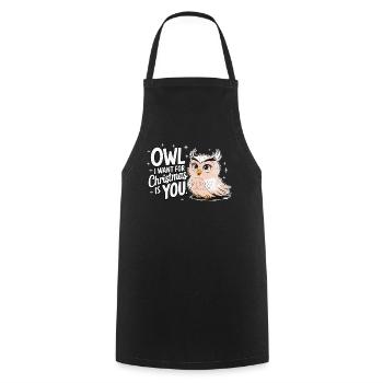 hibou que je veux pour Noël Lustige Eule Weihnachten - Tablier de cuisine - noir - Devant - AI Model Male 185 dark (185cm)