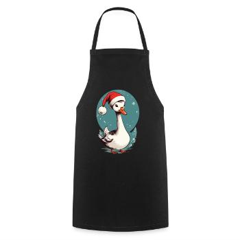Festliche Ente mit Weihnachtsmütze - Kochschürze - Schwarz - Vorne - AI Model Male 185 dark (185cm)