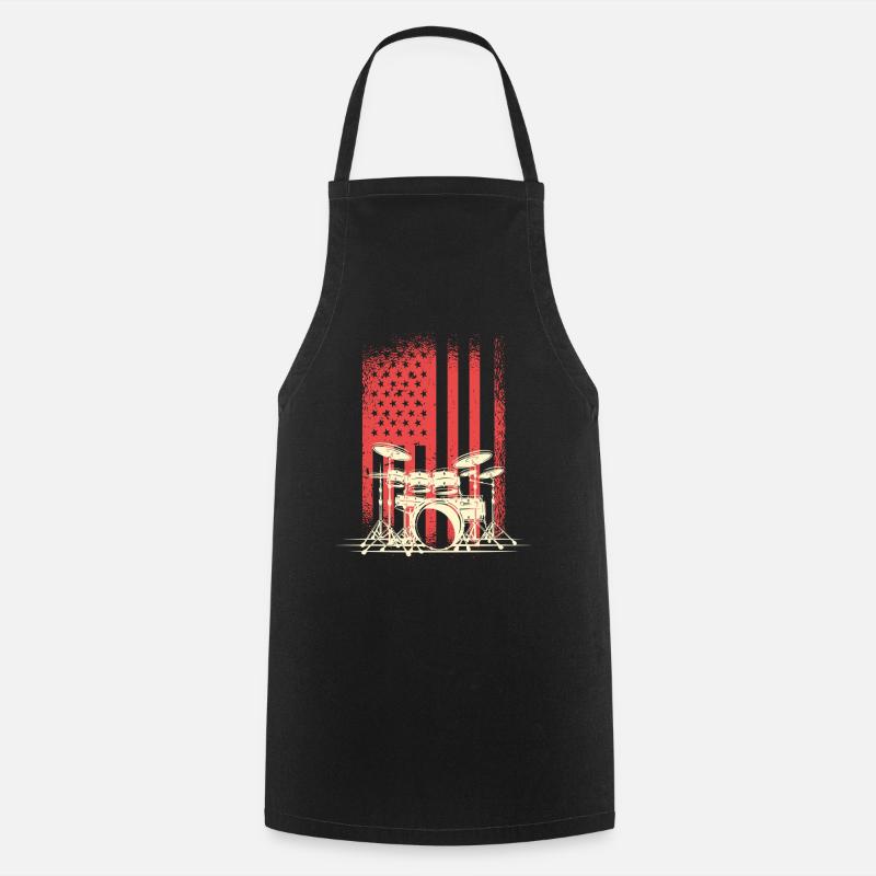 Drapeau américain avec silhouette de tambours - Tablier de cuisine - noir