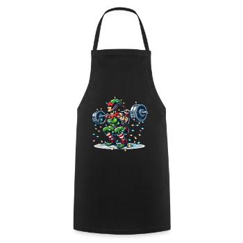 Christmas Muscle Building Elf Dumbbell Training - Cooking Apron - black - Front - AI Model Male 185 dark (185cm)
