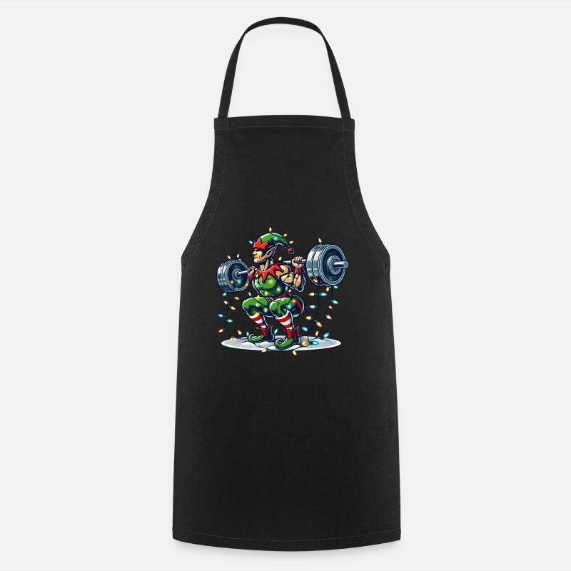 Entraînement d’haltères elfes de renforcement musculaire de Noël - Tablier de cuisine - noir