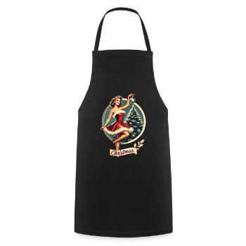 Weihnachtliches Retro Pin-Up Motiv - Kochschürze - Schwarz - Vorne - AI Model Male 185 dark (185cm)