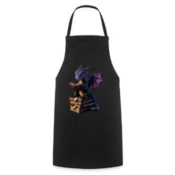 Dragon violet avec des livres – Magie pour les rats de bibliothèque - Tablier de cuisine - noir - Devant - AI Model Male 185 dark (185cm)