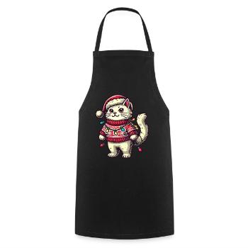 Weihnachtliche Katze Im Pullover Mit Lichterkette - Kochschürze - Schwarz - Vorne - AI Model Male 185 dark (185cm)