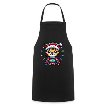 Joie de chat de Noël avec des lumières - Tablier de cuisine - noir - Devant - AI Model Male 185 dark (185cm)