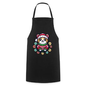 Christmas cat in sweater with lights - Cooking Apron - black - Front - AI Model Male 185 dark (185cm)