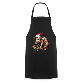 Christmas pig with festive appetite - Cooking Apron - black - Front - AI Model Male 185 dark (185cm)