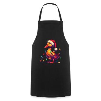 Canard drôle de Noël avec des guirlandes lumineuses - Tablier de cuisine - noir - Devant - AI Model Male 185 dark (185cm)