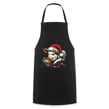 Christmas Eaten Pig with Burger - Cooking Apron - black - Front - AI Model Male 185 dark (185cm)