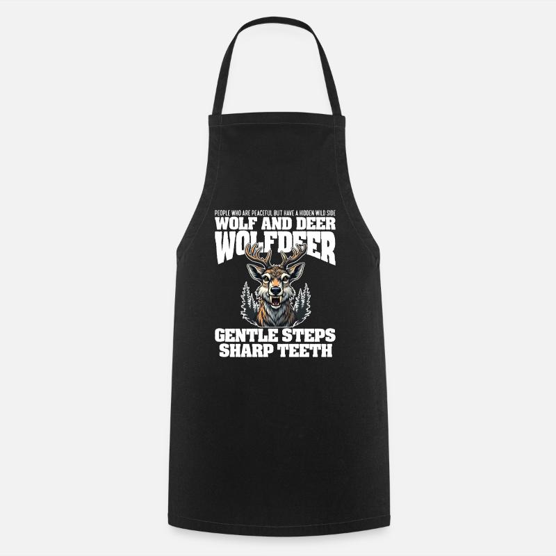 GENTLE STEPS SHARP TEETH - WOLF AND DEER - Cooking Apron - black