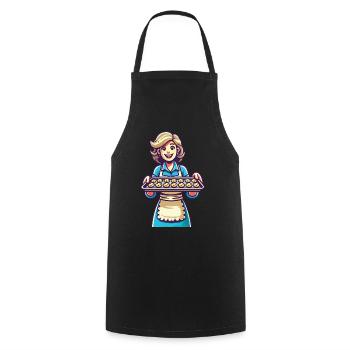 Boulanger joyeux avec des biscuits frais - Tablier de cuisine - noir - Devant - AI Model Male 185 dark (185cm)