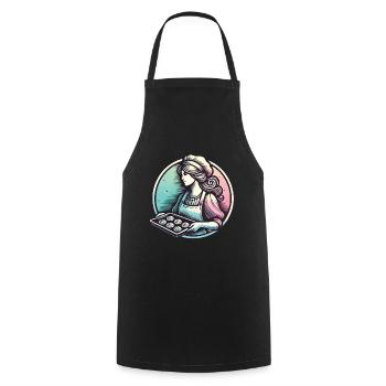 Bäckerin Mit Tablett Frischer Brötchen - Kochschürze - Schwarz - Vorne - AI Model Male 185 dark (185cm)
