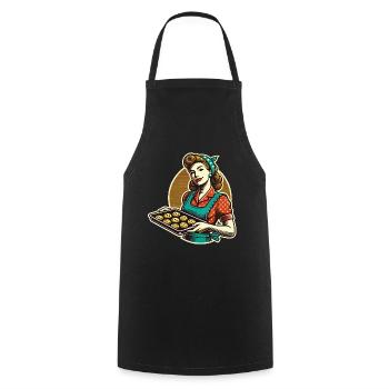 Vintage baker with cookie tray illustration - Cooking Apron - black - Front - AI Model Male 185 dark (185cm)
