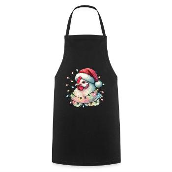 Poulet de Noël avec guirlandes lumineuses - Tablier de cuisine - noir - Devant - AI Model Male 185 dark (185cm)