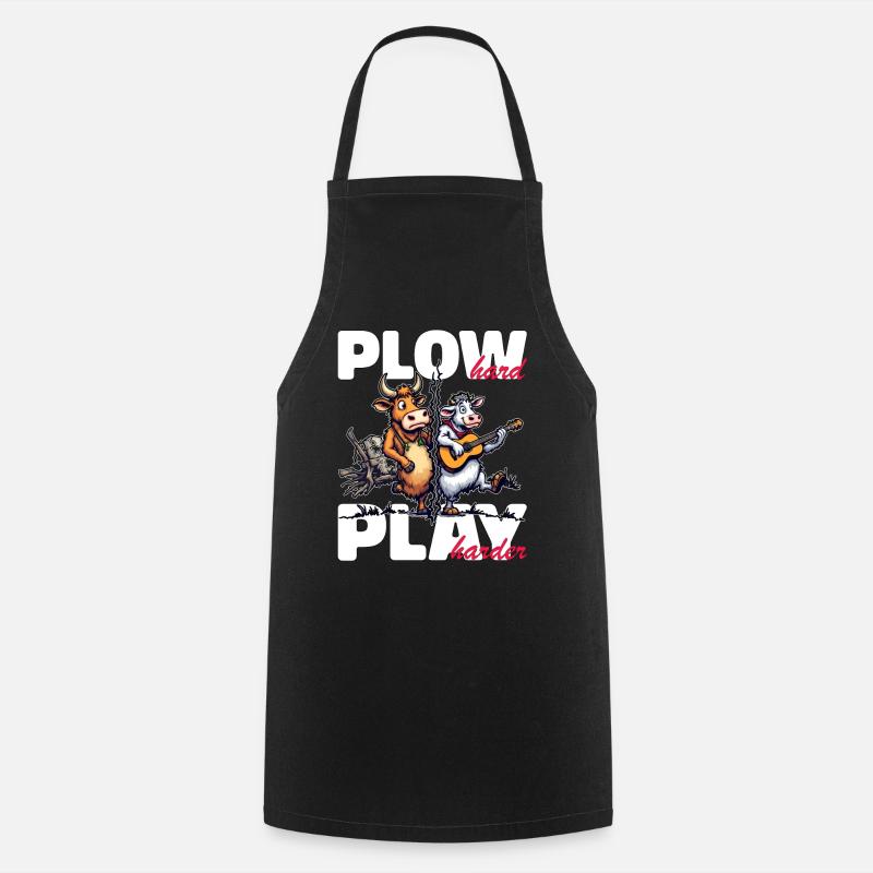 PLOW HARD PLAY HARDER - Cooking Apron - black