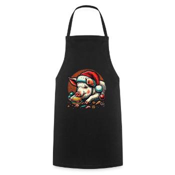 Greedy Christmas piglet in festive style - Cooking Apron - black - Front - AI Model Male 185 dark (185cm)