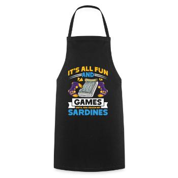 Sardines, Fishing, Fish - Cooking Apron - black - Front - AI Model Male 185 dark (185cm)