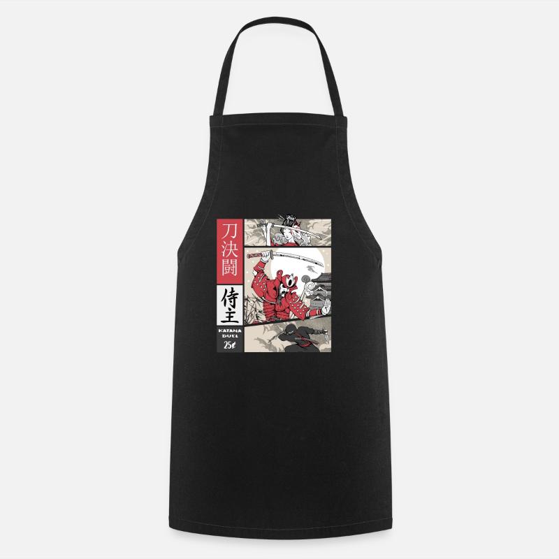 samurai vs ninja Katana vs sword on Comic Style - Cooking Apron - black