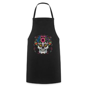 Bunter Totenkopf Mit Blumen - Kochschürze - Schwarz - Vorne - AI Model Male 185 dark (185cm)