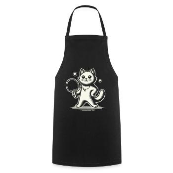 Chat mignon jouant au ping-pong - Tablier de cuisine - noir - Devant - AI Model Male 185 dark (185cm)