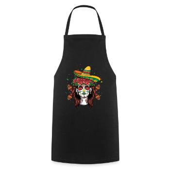 Colorful Catrina with Sombrero and Flowers - Cooking Apron - black - Front - AI Model Male 185 dark (185cm)